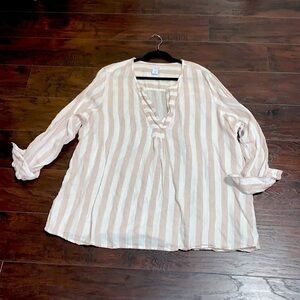 100% Linen Antibes Blanc White and Cream Striped Shirt, sz 2X